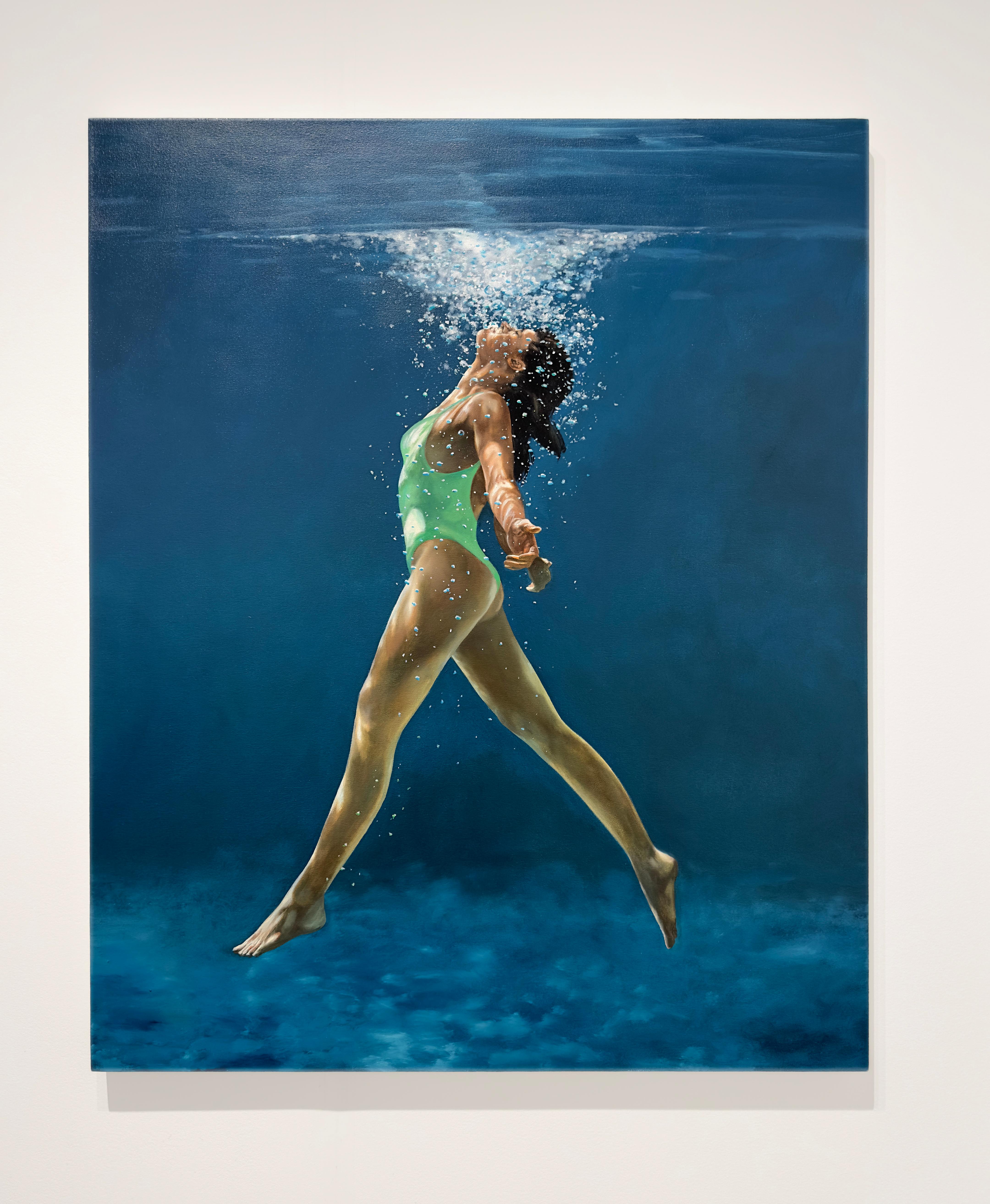 WATER DANCE - Contemporary Realism / Figurative / Swimmer / Blue - Painting by Eric Zener