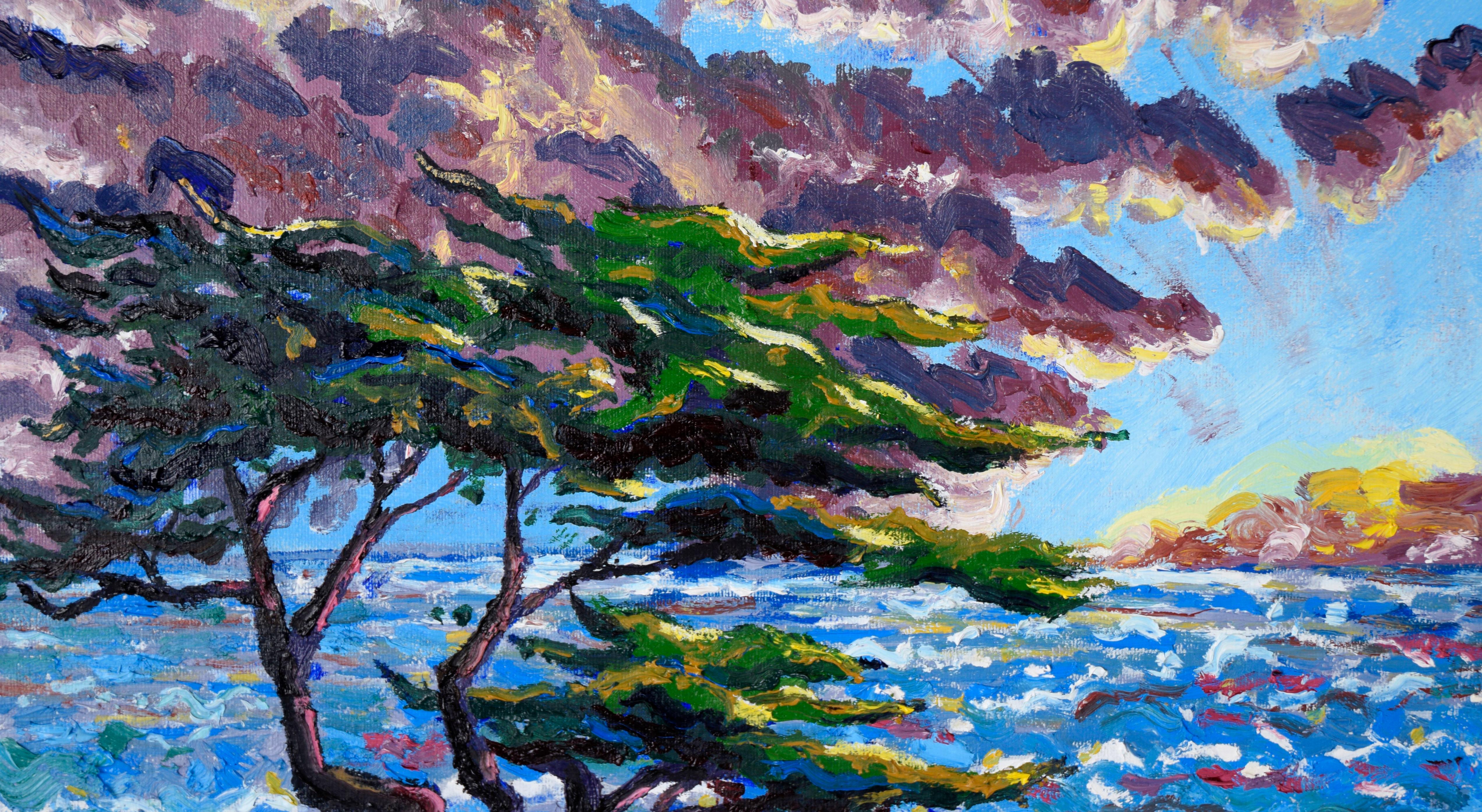 Atardecer en Big Sur - Díptico de paisaje en óleo sobre lienzo - Painting de Erica Brooks