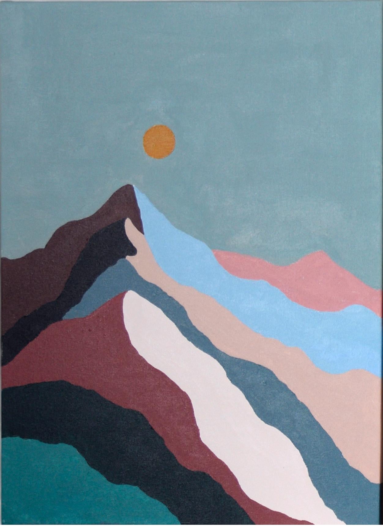 Lune sopra le montagne - Paesaggio a più pannelli in acrilico su tela - Painting di Erica Brooks