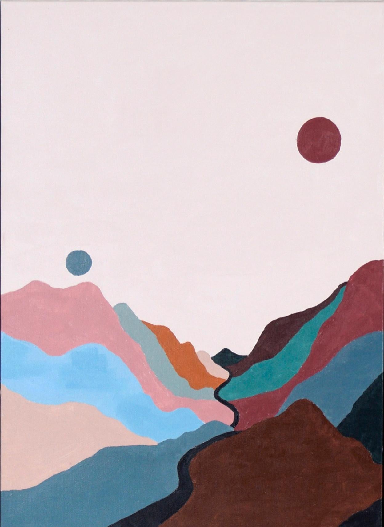 Lune sopra le montagne - Paesaggio a più pannelli in acrilico su tela - Painting Contemporaneo di Erica Brooks