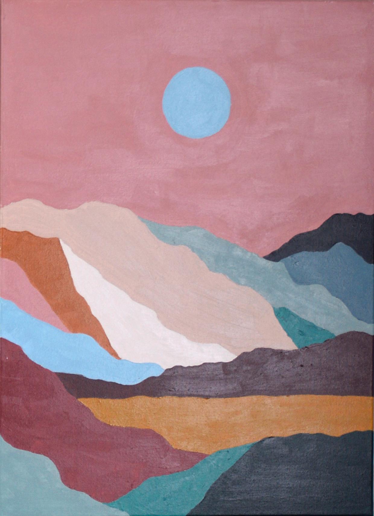 Tramonto nel Big Sur - Dittico paesaggistico a olio su tela

Paesaggio costiero di Big Sur di Erica Brooks (America, XX secolo). Questo dipinto a più pannelli raffigura un paesaggio montano astratto che passa attraverso diverse ore del giorno o