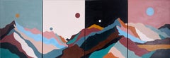 Moons Over Mountains - Paysage à plusieurs panneaux en acrylique sur toile