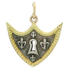 Erica Molinari 18k Yellow Gold
Silver Fleur De Lis Key Lock Shield Pendant