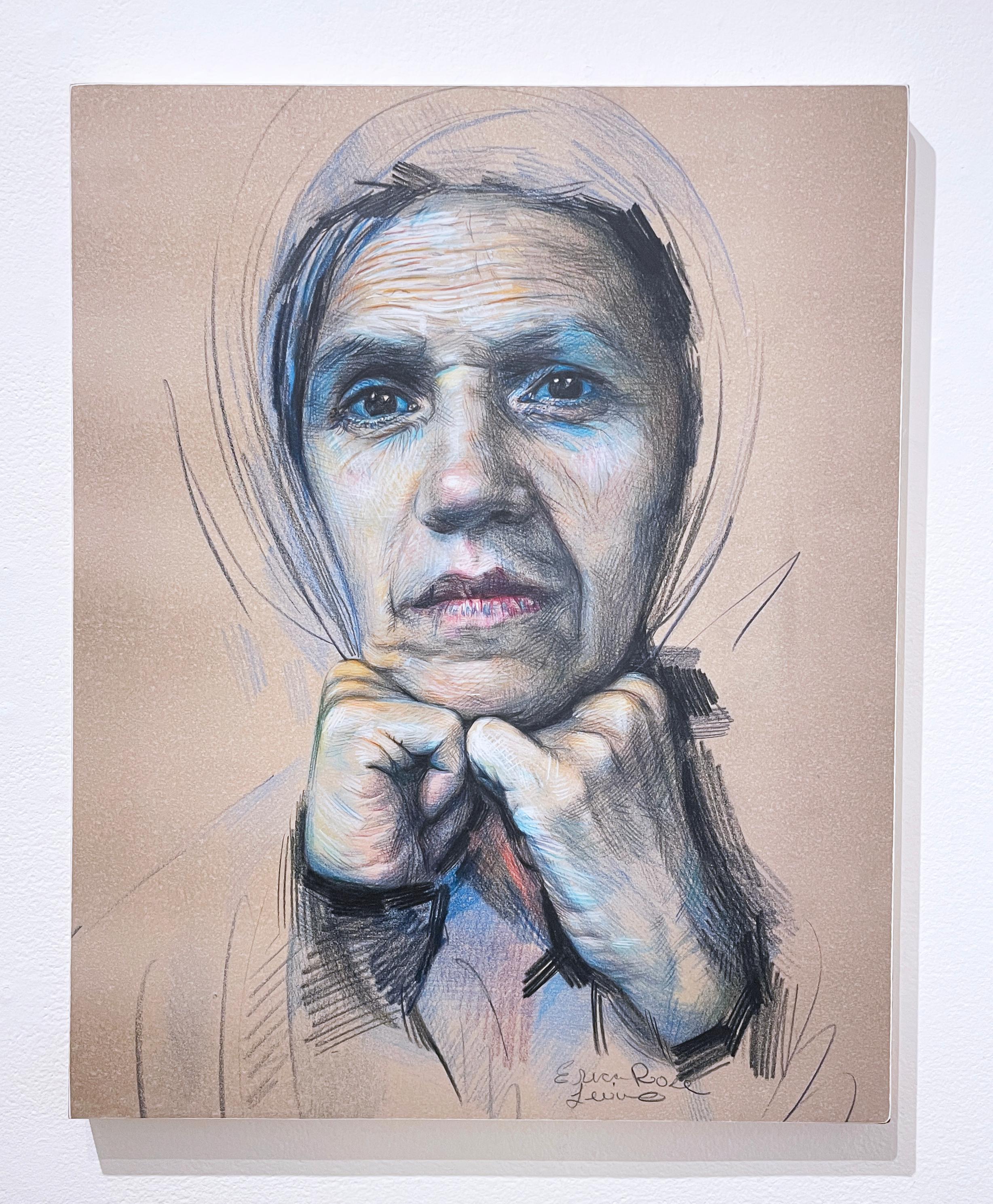 Moonlit: Gisella (2022) color pencil portrait, woman, face, hyperrealism, blue - Painting by Erica Rose Levine