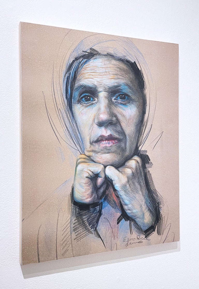 Moonlit: Gisella (2022) colour pencil portrait, woman, face, hyperrealism, blue - Contemporary Painting by Erica Rose Levine