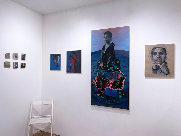 Moonlit: Gisella (2022) colour pencil portrait, woman, face, hyperrealism, blue For Sale 5