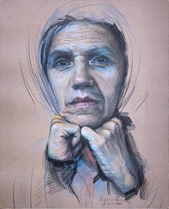 Moonlit: Gisella (2022) color pencil portrait, woman, face, hyperrealism, blue