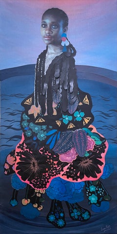 Moonlit: Oceania (2023) colour pencil portrait, woman, face, hyperrealism, blue