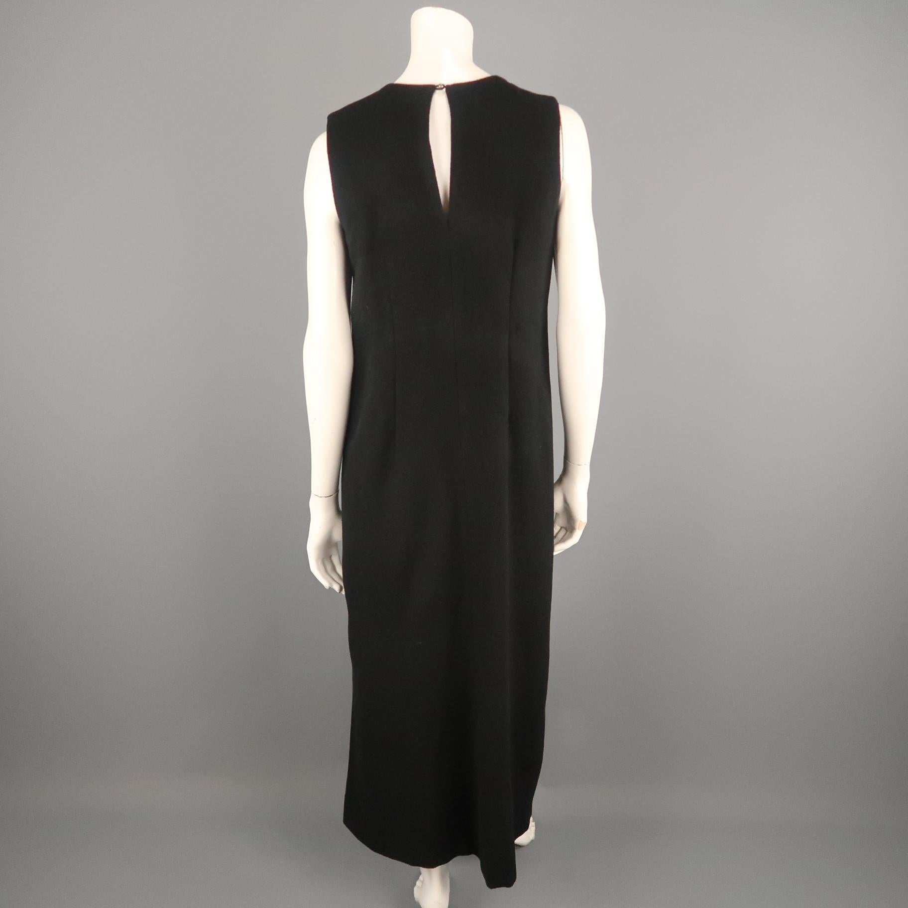 Women's ERICA TANOV Size L Black Wool Blend Gold Bib Sleeveless Dress