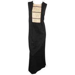 ERICA TANOV Size L Black Wool Blend Gold Bib Sleeveless Dress