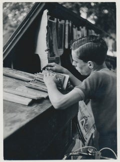 Vintage Boy; Books; Street Photography; Black and White; Paris, 1950s, 17, 5 x 12, 7 cm