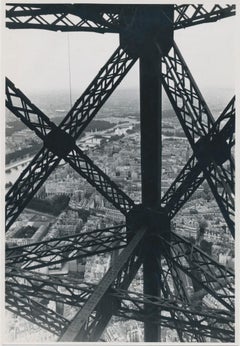 Vintage Eiffel Tower, Street Photography, Black and White, France 1950s, 17, 8 x 12, 2 cm