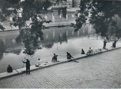 Vintage Fishermen at Seine, Paris, France 1950s, 12, 2 X 16, 7 cm