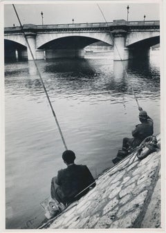 Vintage Fishermen; Street Photography; Black and White; Paris, 1950s, 17, 5 x 12, 4 cm