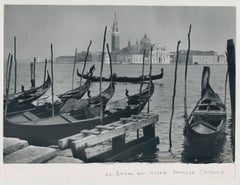 Retro Venice - Gondolas on Waterfront, Italy, 1950s, 17, 3 x 11, 5 cm