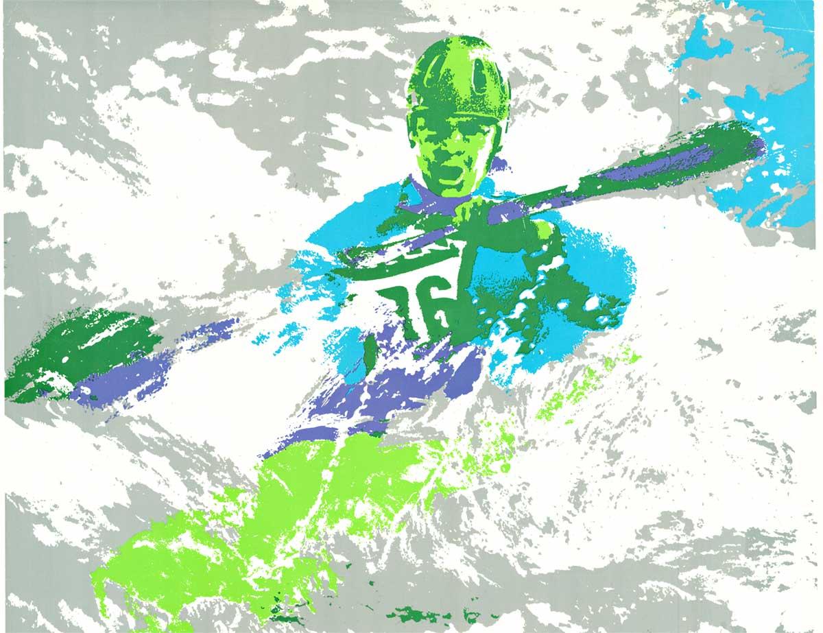 Original Munich Olympic Games / Kanu Slalom / White Water Canoeing - Print by Erich Baumann