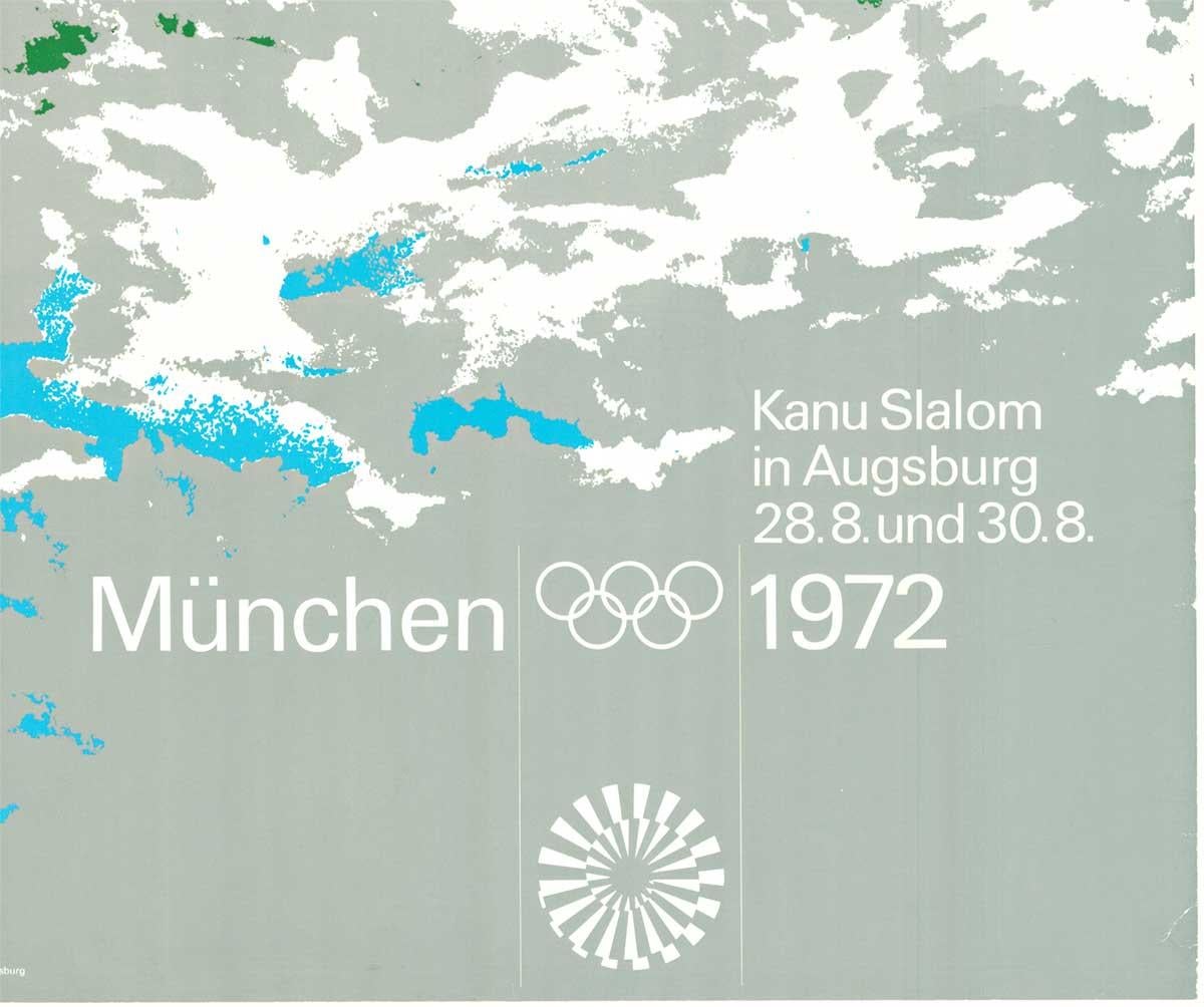 Original Munich Olympic Games / Kanu Slalom / White Water Canoeing - Gray Landscape Print by Erich Baumann