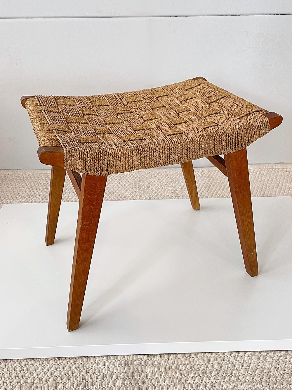 Mid-Century Modern Erich Dickmann Bauhaus Stool, Rush & Solid Oak, 1940s, Germany For Sale