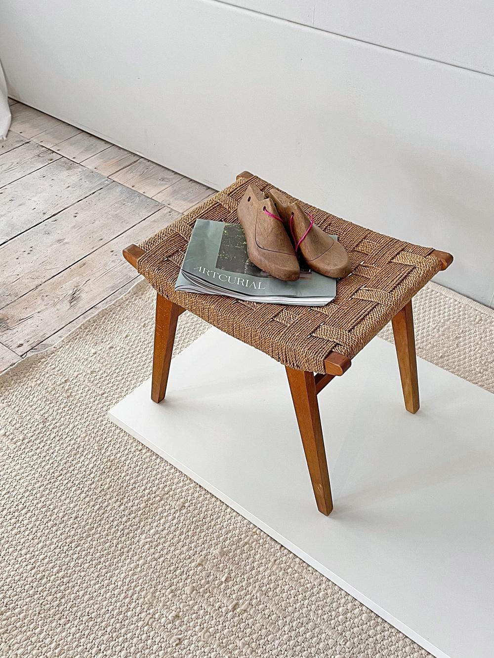 Hand-Crafted Erich Dickmann Bauhaus Stool, Rush & Solid Oak, 1940s, Germany For Sale