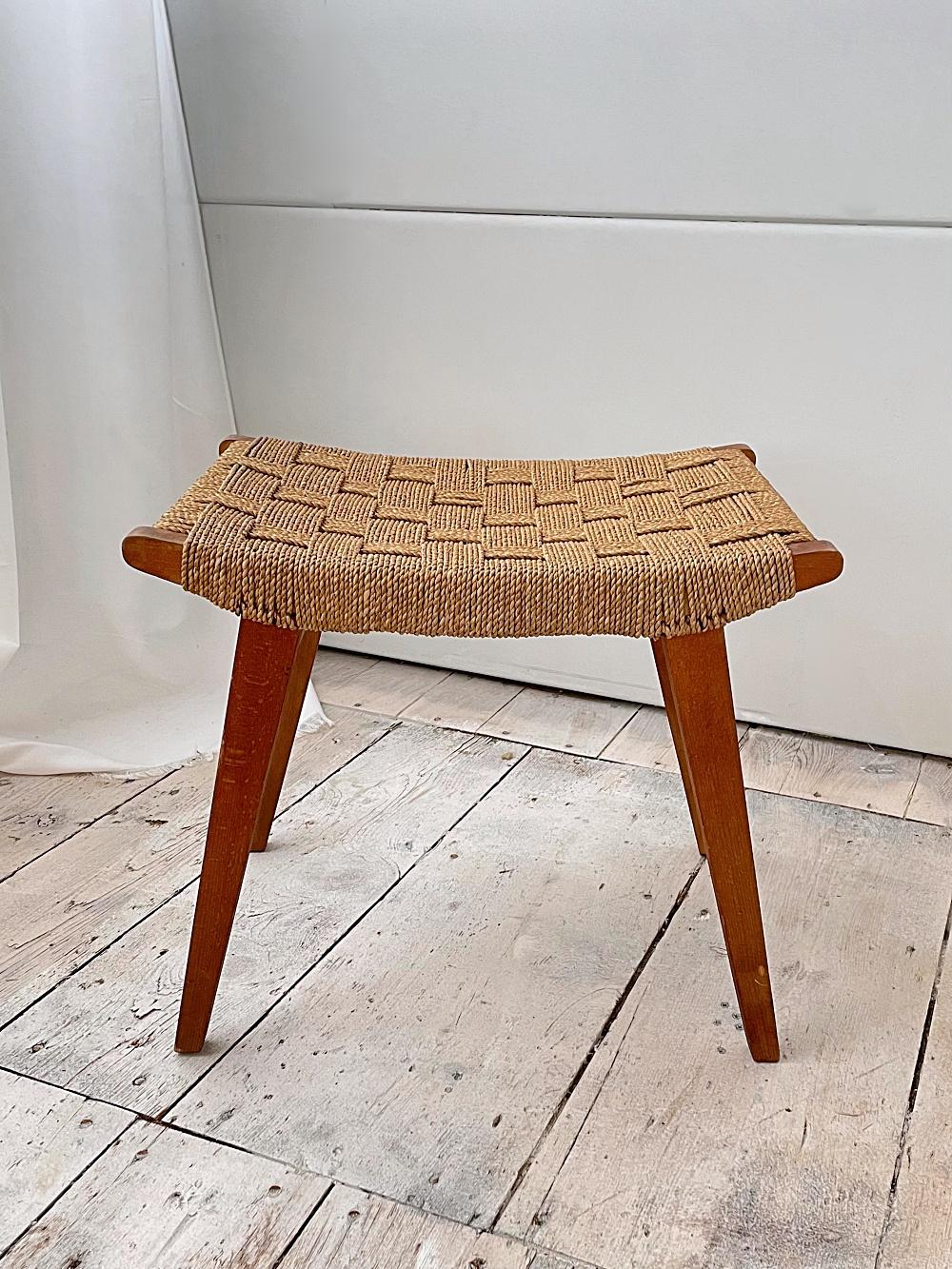 20th Century Erich Dickmann Bauhaus Stool, Rush & Solid Oak, 1940s, Germany For Sale