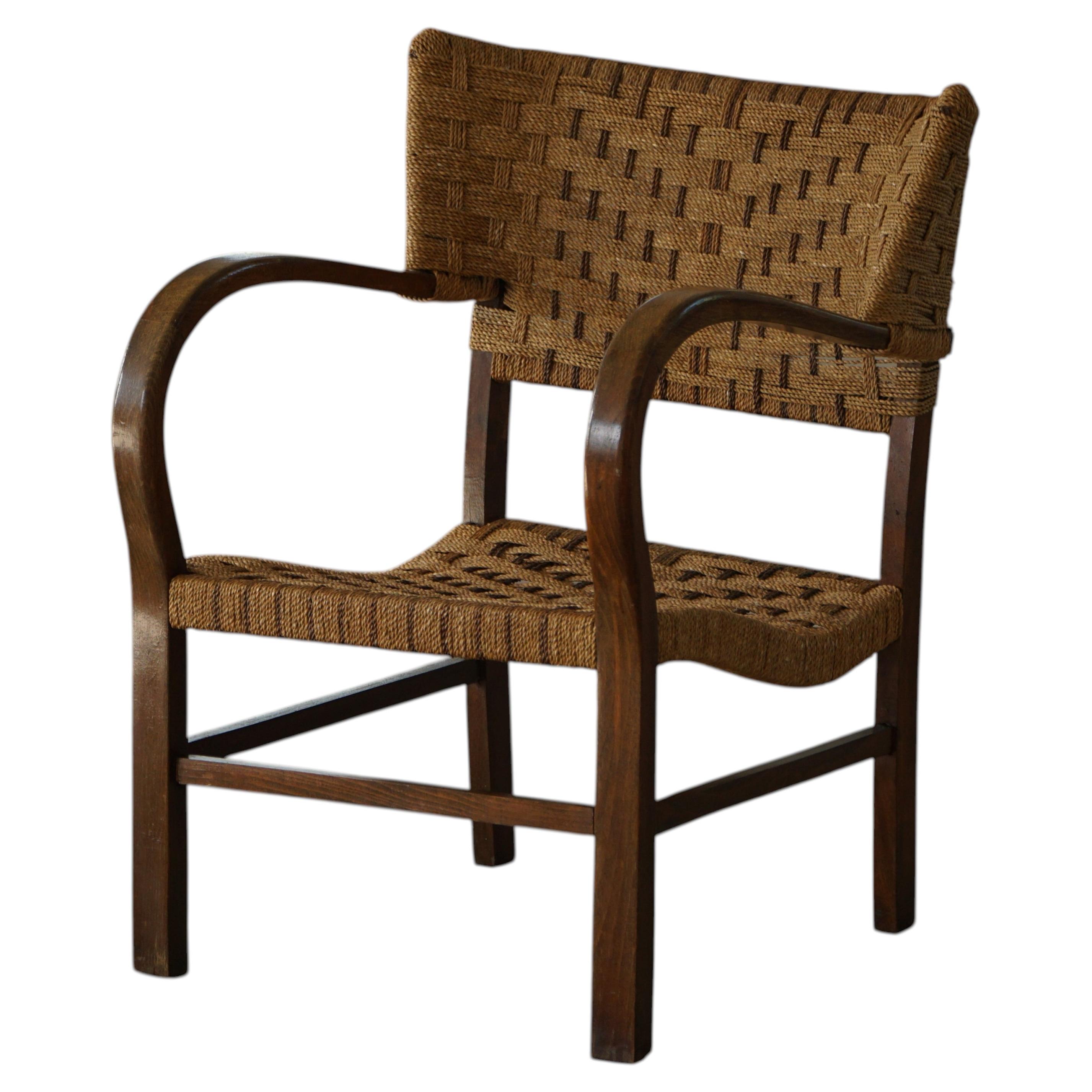 Erich Dieckmann Armchair in Beech & Rope, Mid Century Modern, 1940s