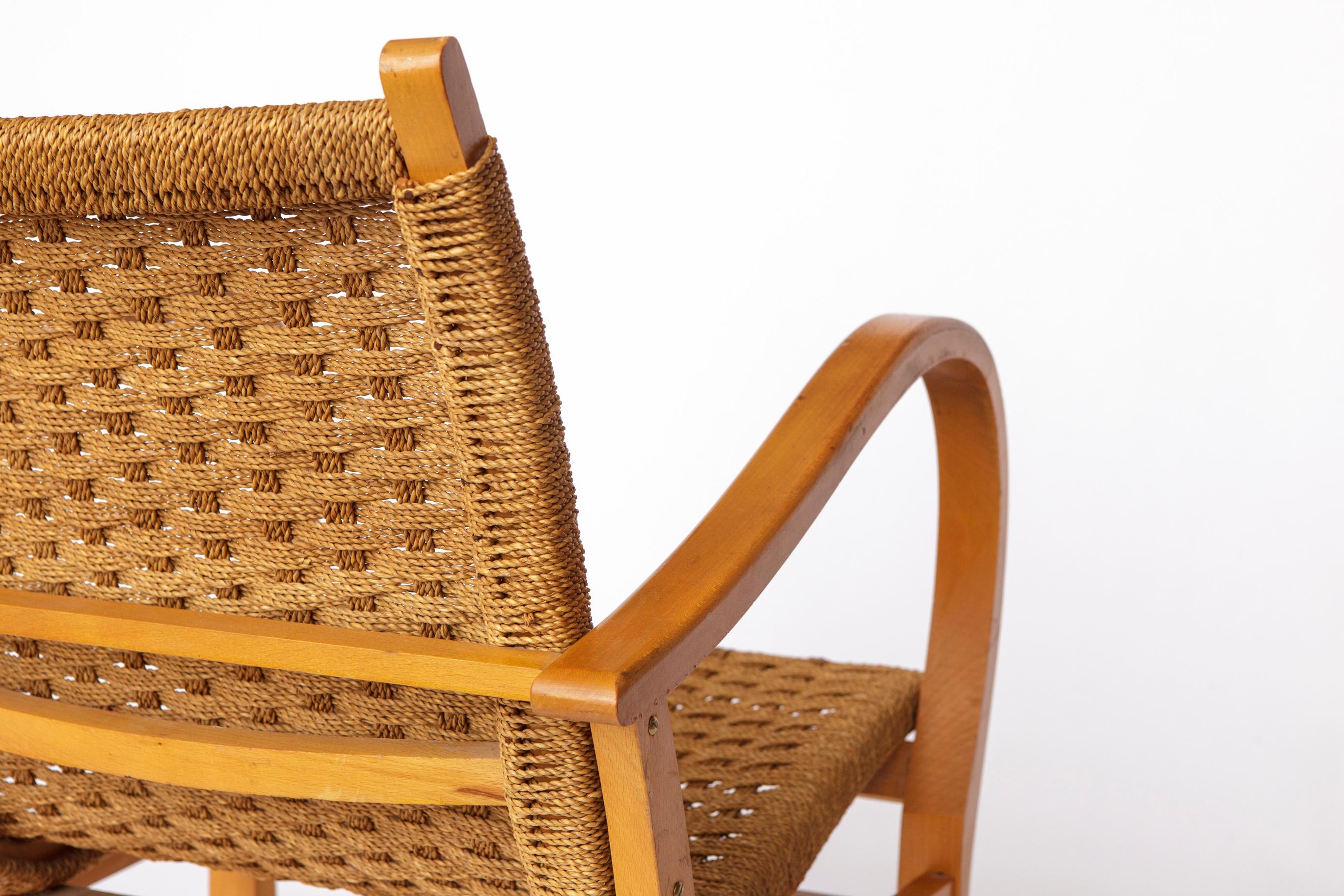 Sillón Bauhaus Erich Dieckmann - Años 50 Madera de haya y cuerda de papel, Vintage alemán Haya en venta
