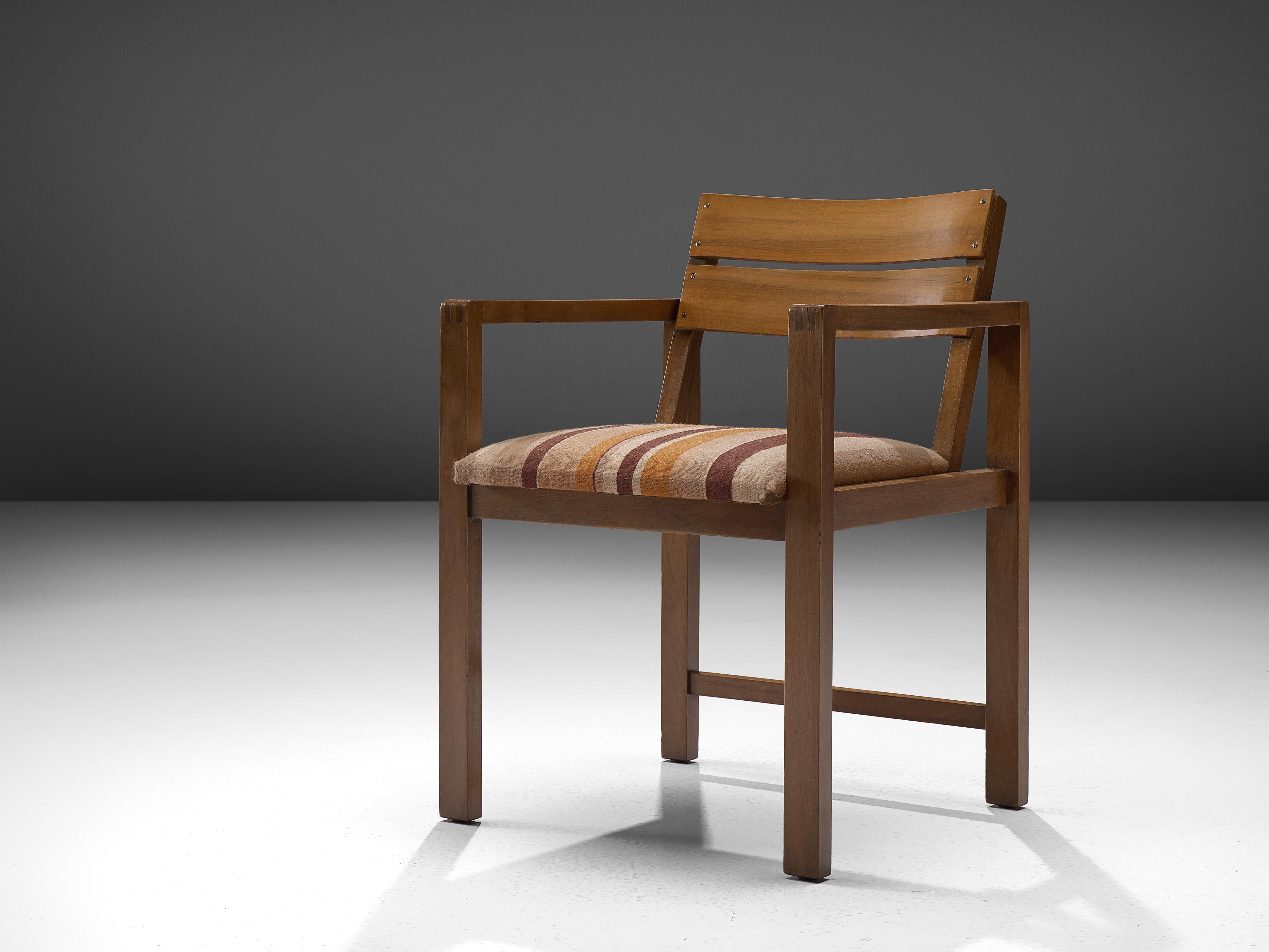 Erich Dieckmann, armchair model 'M42', walnut and fabric, Germany, 1930s

This is a rare Bauhaus armchair by the German designer Erich Dieckmann created in the 1930s. It's composed of walnut and upholstered with a striped fabric seat. The design