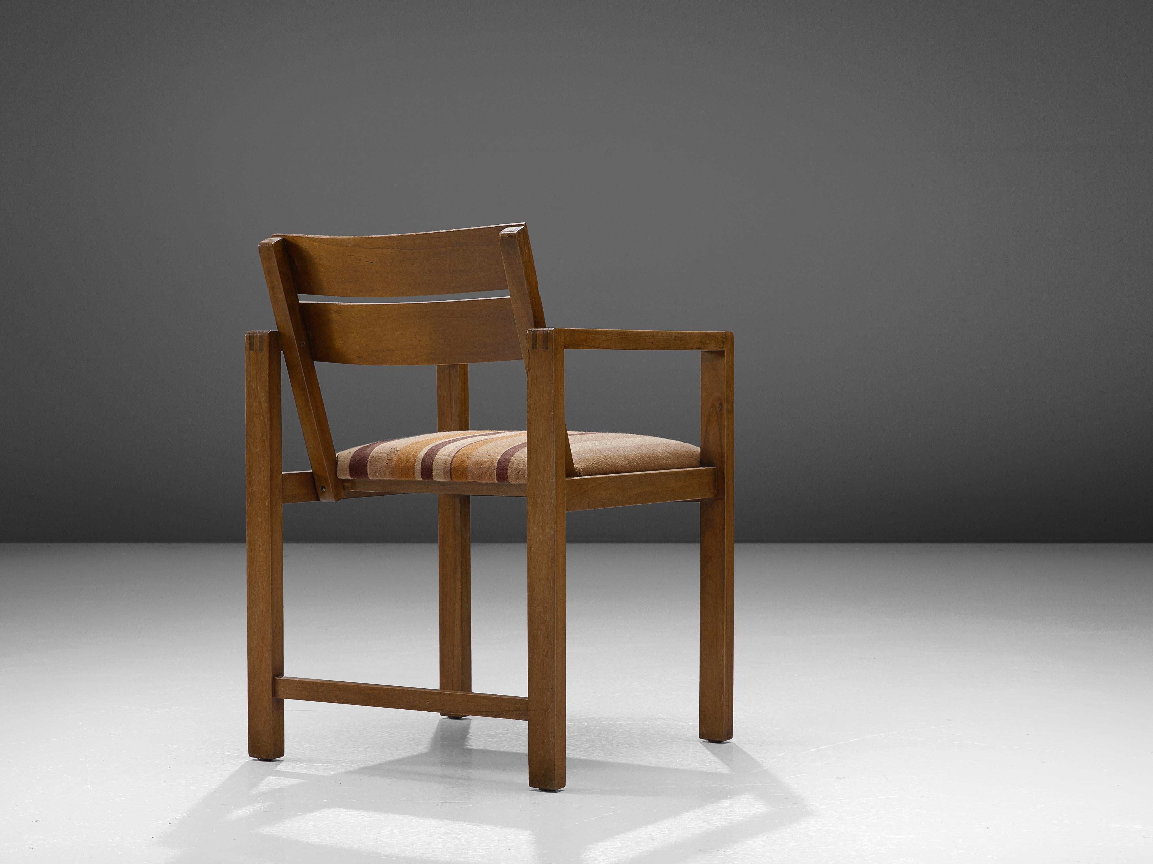 German Erich Dieckmann Bauhaus Armchair 'M42' in Walnut and Striped Fabric