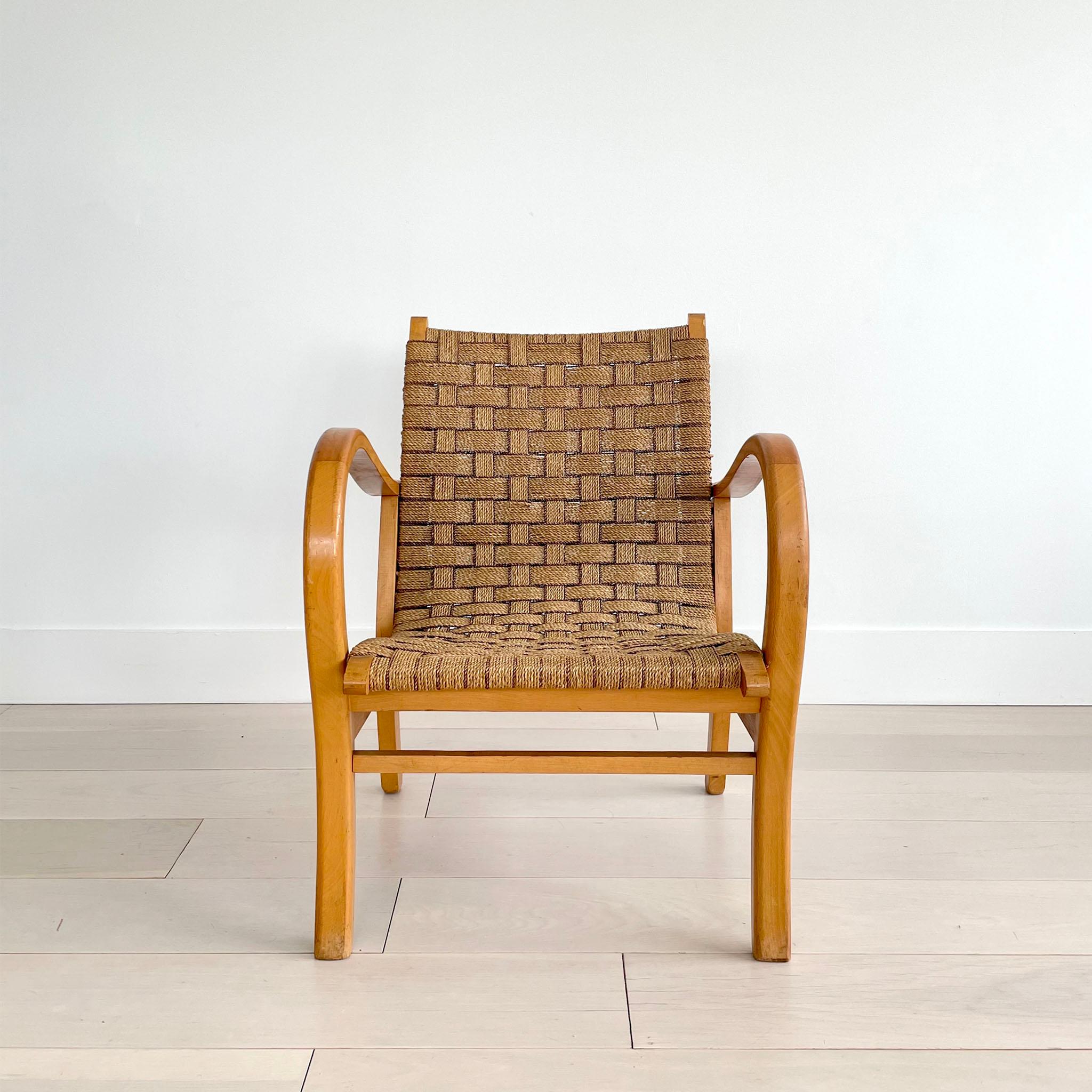 German Erich Dieckmann Bauhaus Bent Wood and Woven Rope Chairs, 1925