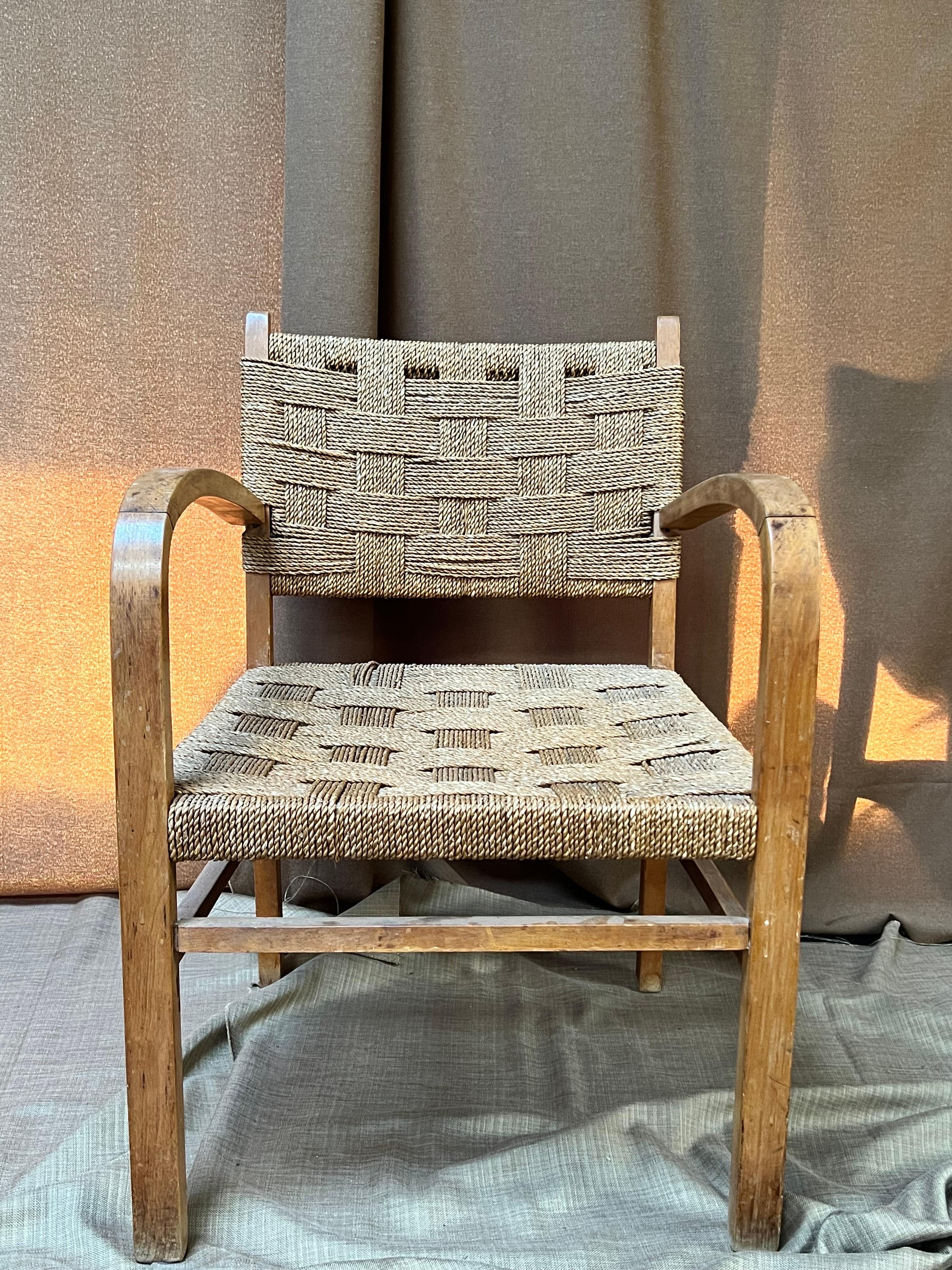 Hand-Crafted Erich Dieckmann Modernist Art Deco Rope Chair 1930s