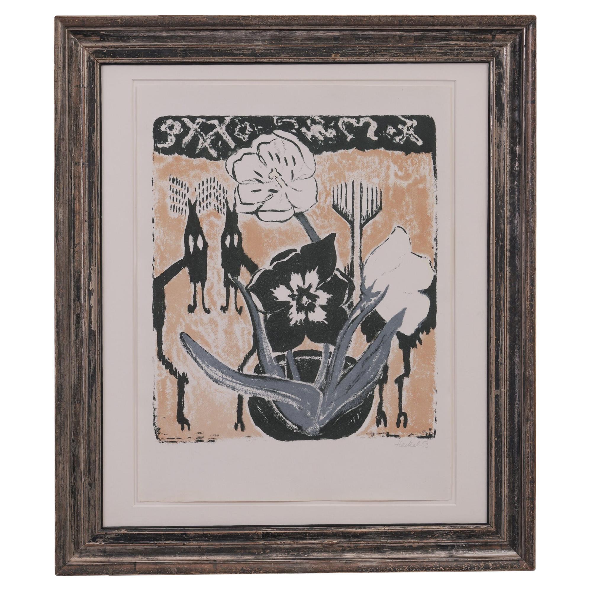Erich Heckel  (1883-1970)  "Natura morta con tulipani"  Litografia originale del 1953 in vendita