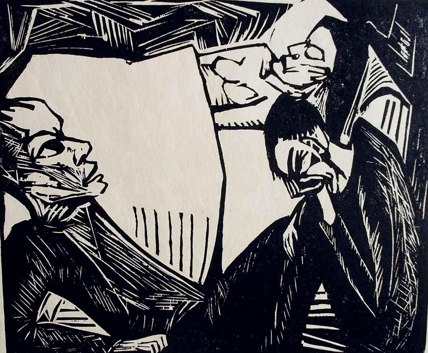 Erich Heckel (1883-1970) Original Woodblock print, 1919. 
“Dostoevski's Idiot (Final Scene)”
Unframed and in excellent condition. 
Image size: 9 3/4