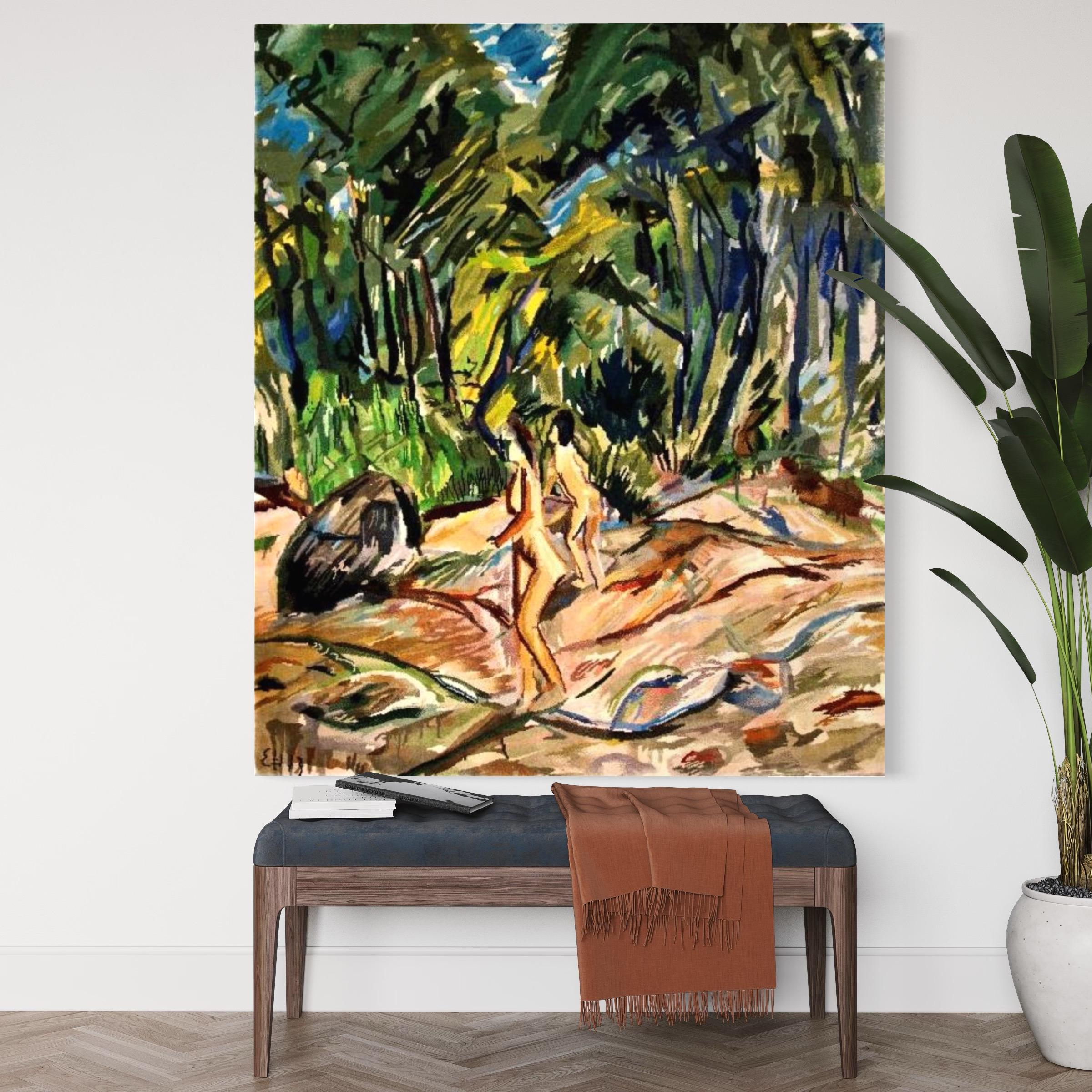 Badende am Strand, after Erich Heckel, Tapestry, Expressionist Art For