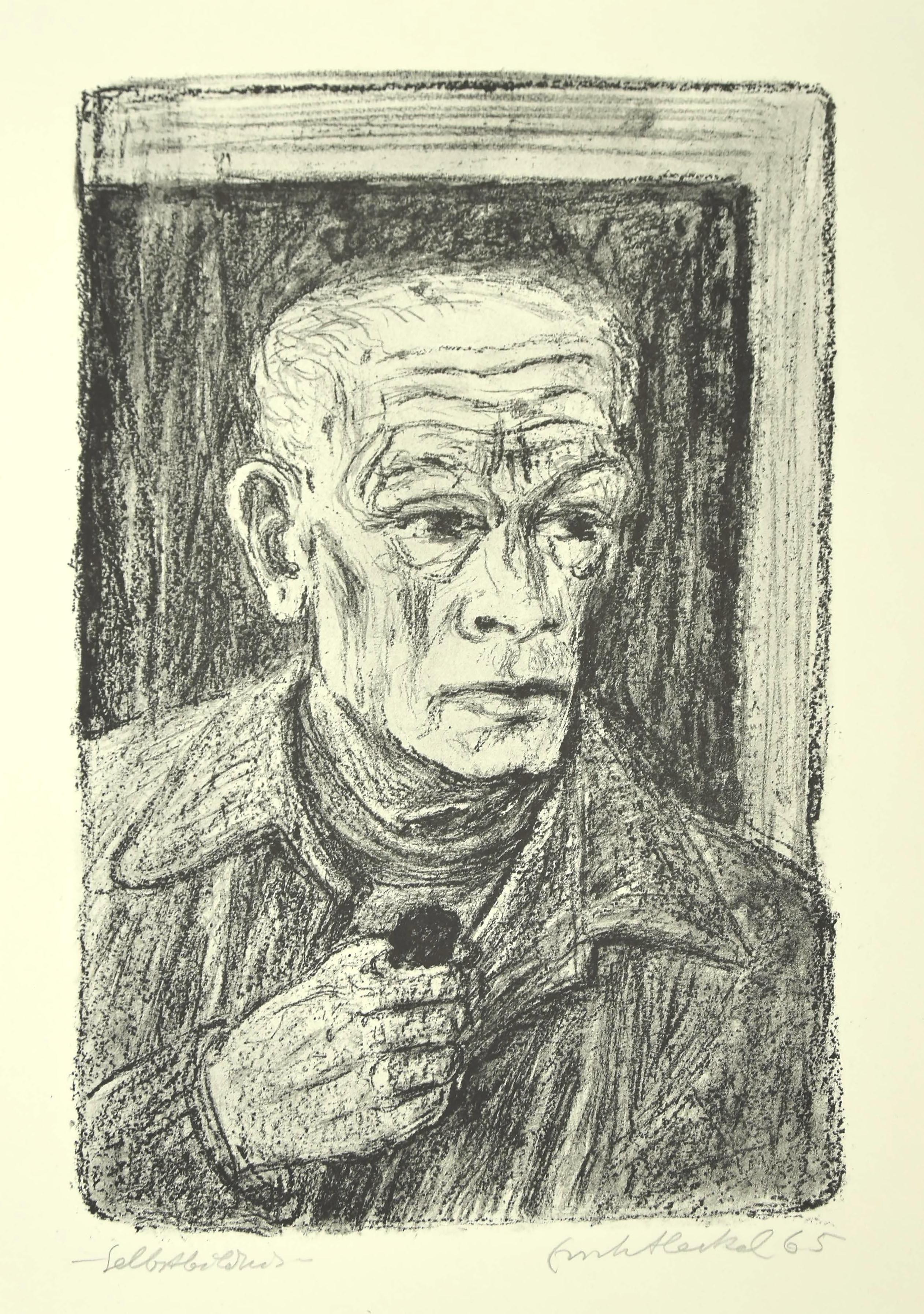 Selbstbildnis  (Self-Portrait) - Original Lithograph by E.Heckel - 1965 - Print by Erich Heckel