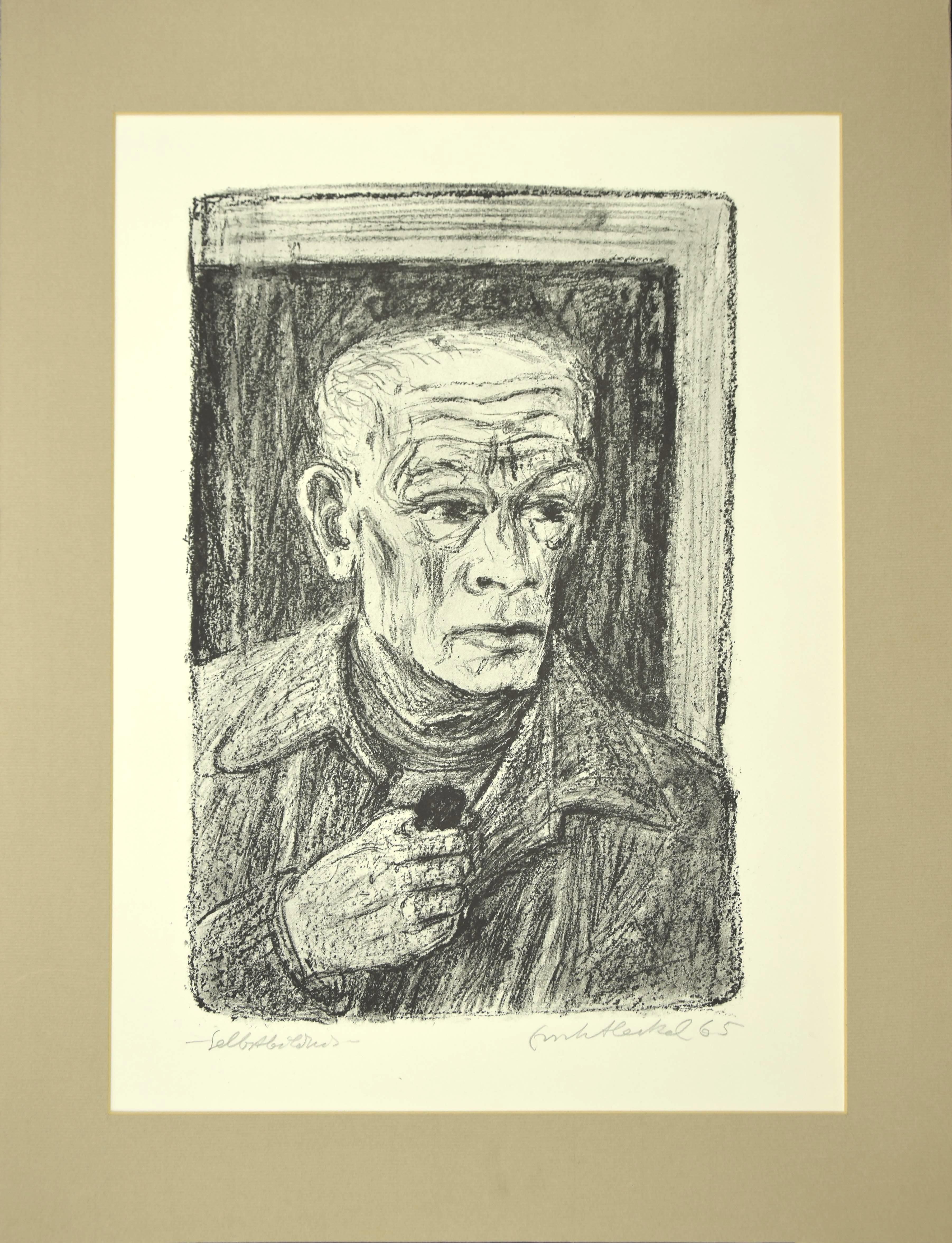 Erich Heckel Figurative Print - Selbstbildnis  (Self-Portrait) - Original Lithograph by E.Heckel - 1965