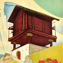 Original Vintage Travel Advertising Poster Zinal Valais Suisse Switzerland Swiss