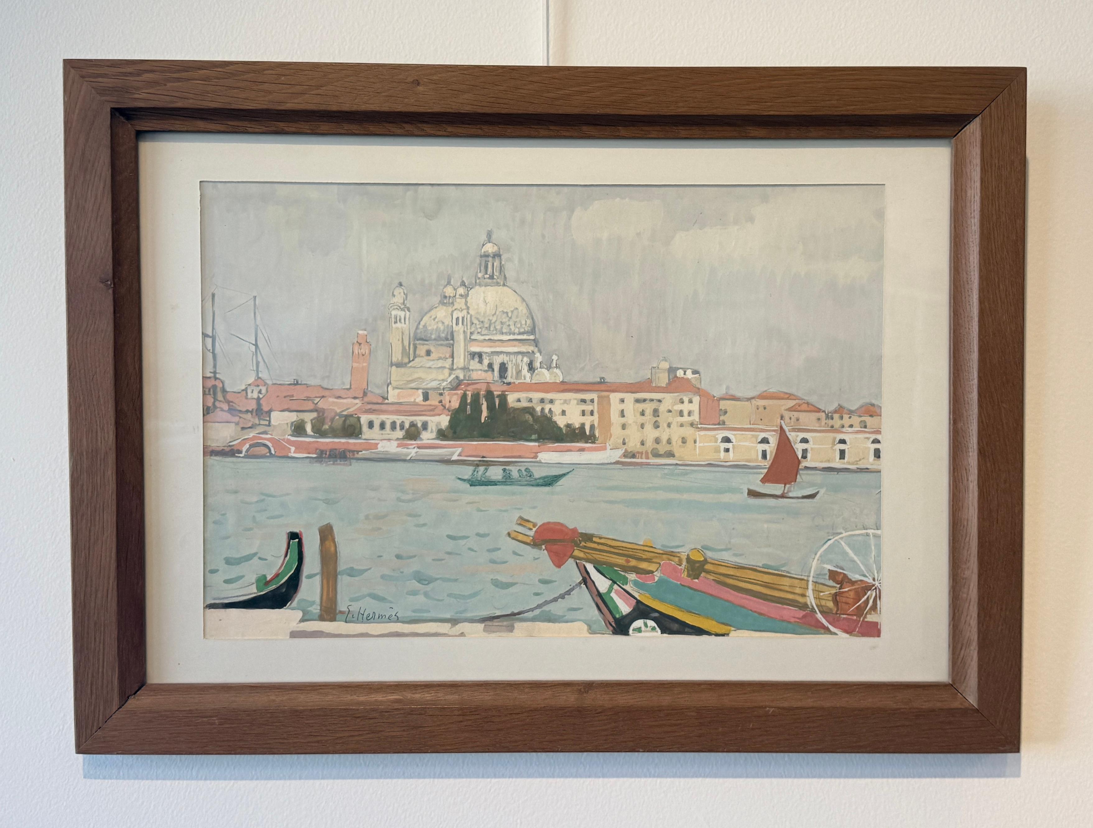 Erich Hermès (1881-1971)
La basilique Santa Maria della Salute vue depuis les quais de la Giudecca, Venise
Gouache et traits de crayons sur papier
Signé en bas vers la droite
29 x 41 cm

Cette oeuvre figure dans les archives de l'association« les