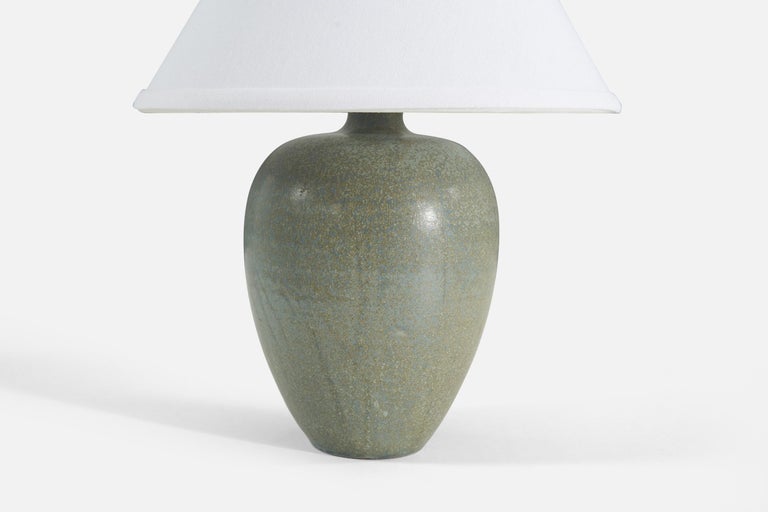 Erich and Ingrid Triller, Table Lamp, Green-Glazed Stoneware, Tobo, Sweden,  1950s For Sale at 1stDibs
