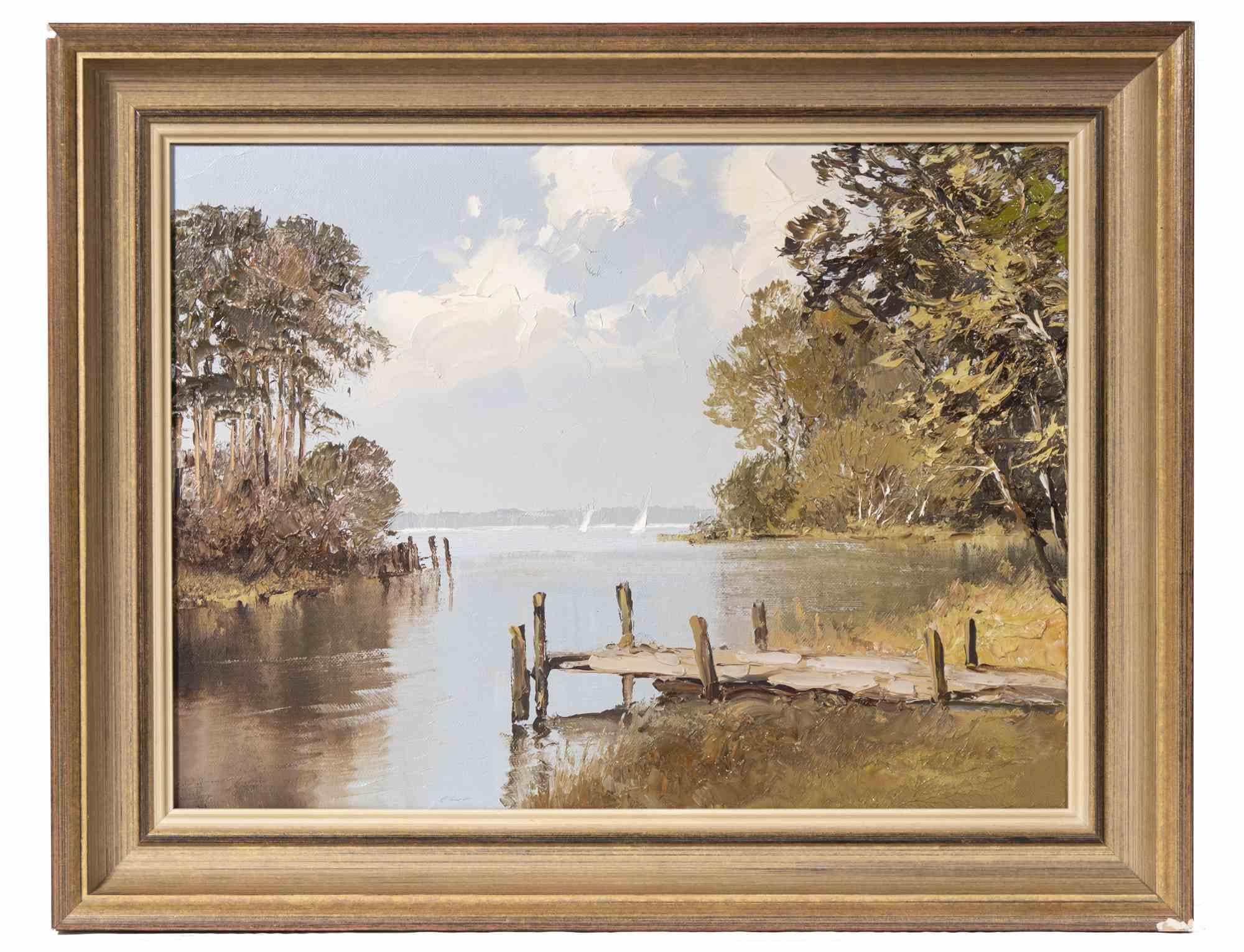 Lakescape - Oil Painting by Erich Paulsen - Late 20th Century