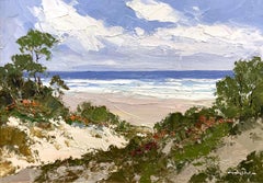 "Carmel Beach" Colorful 20th Century Impressionist Beach Scene Painting Framed