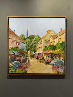 Erich Paulson, "Flower Market", 36x36 European Market Floral Oil Painting