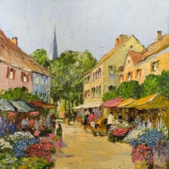Erich Paulson, "Flower Market", 36x36 European Market Floral Oil Painting