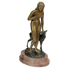Erich Schmidt-Kestner, jeune fille avec cerf sur socle ovale en marbre, circa 1910