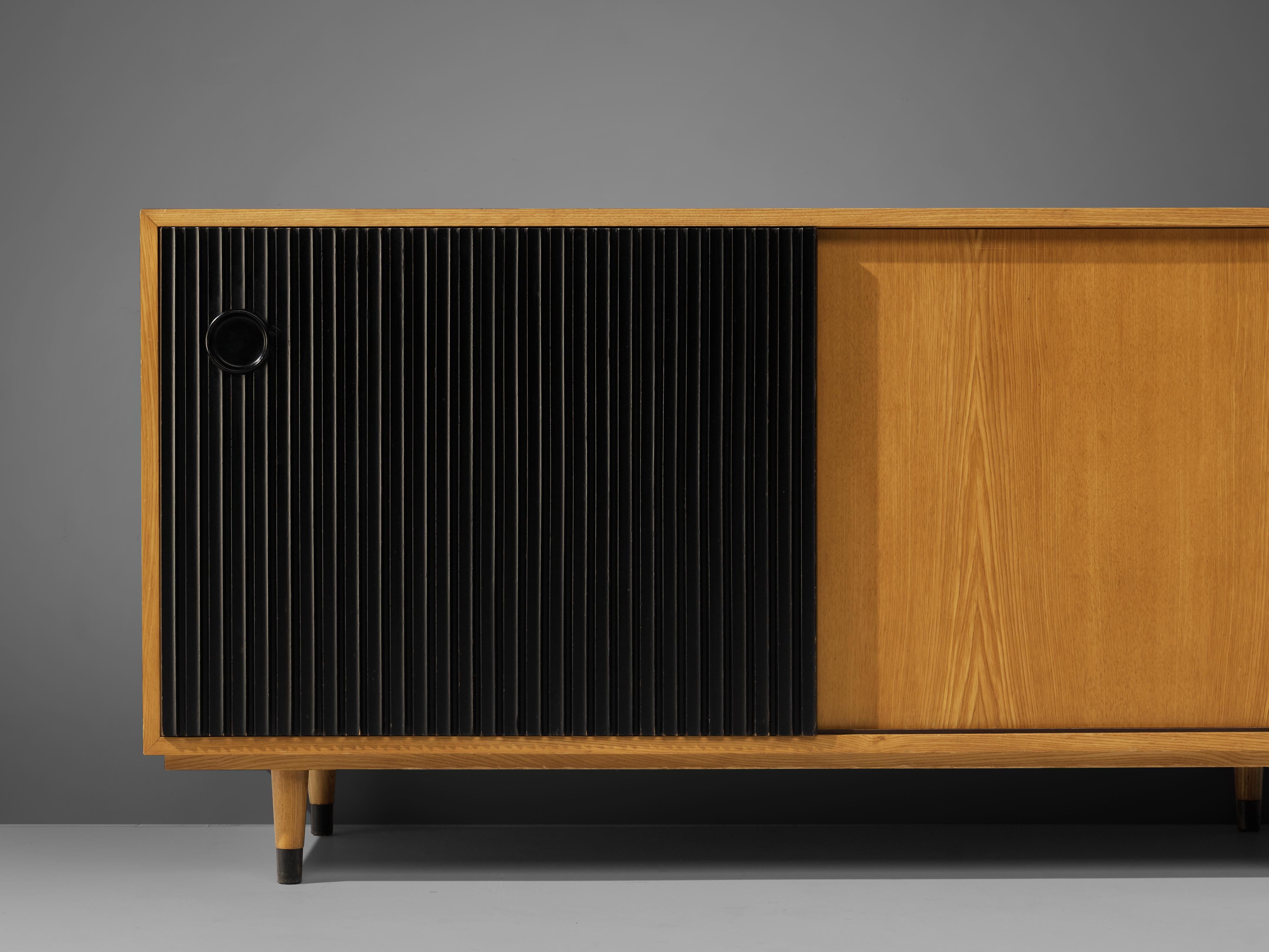 Mid-Century Modern Erich Stratmann Bicolored Sideboard in Ash with Sliding Doors