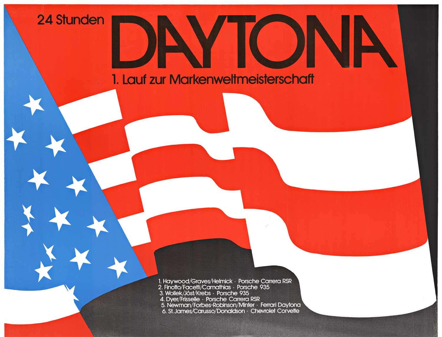 Poster originale della Porsche 24 Stunden Daytona, corsa d'epoca - Landscape Print Marrone di Erich Strenger