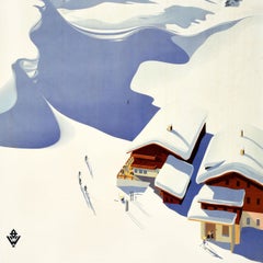 Original Vintage Winter Sport Skiing Travel Poster Austria Ski Chalet Wunschheim