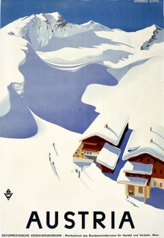 Original Vintage Winter Sport Skiing Travel Poster Austria Ski Chalet Wunschheim