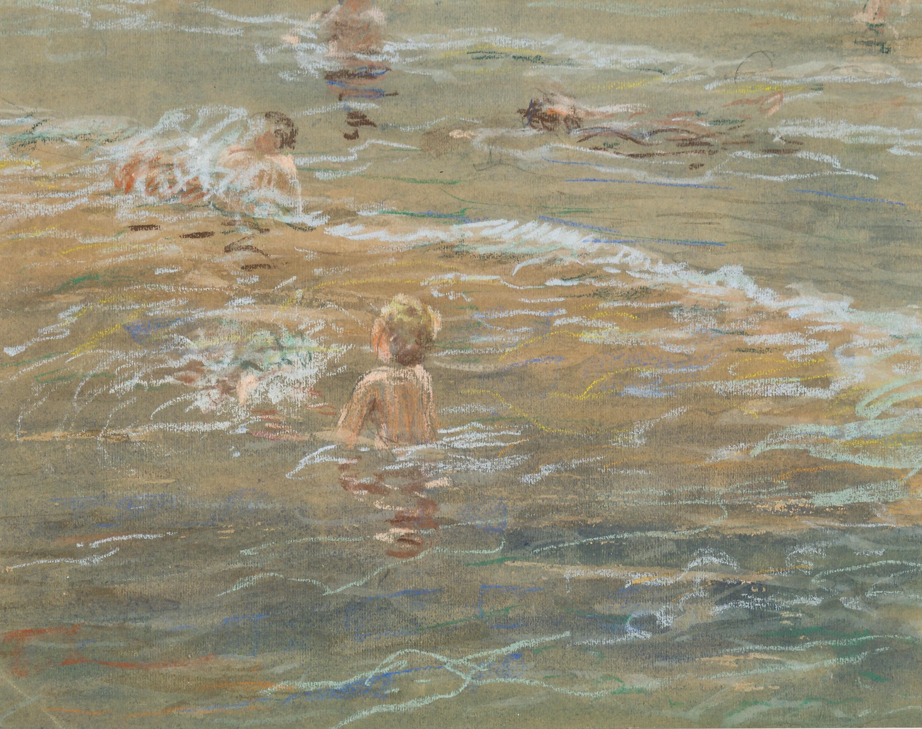 Figurative Painting Erich Waske - AT&T. (Badende Kinder)