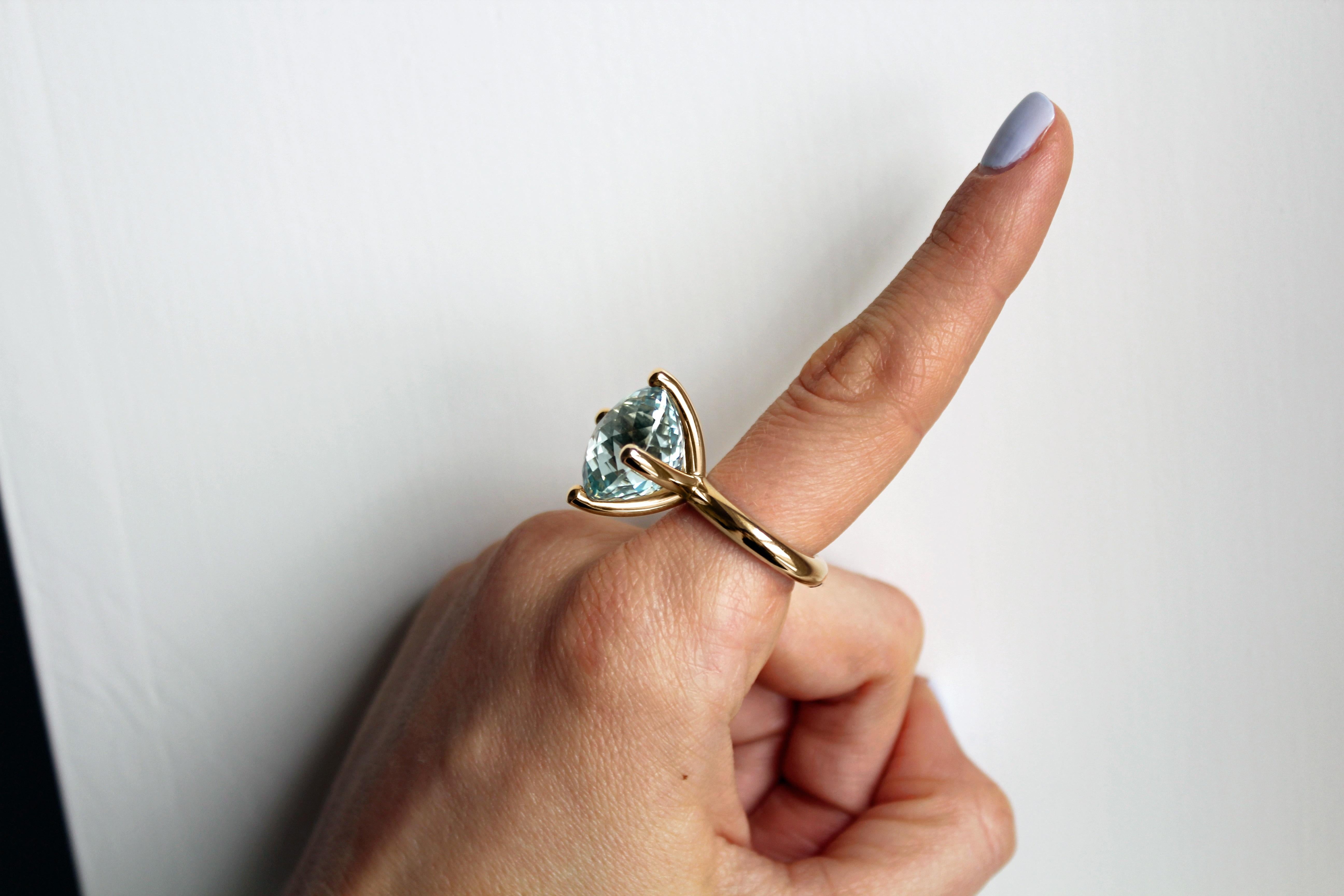 Women's Erich Zimmermann Custom Cut Pale Blue White Topaz Gold Solitaire Princess Ring