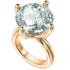 Erich Zimmermann Custom Cut Pale Blue White Topaz Gold Solitaire Princess Ring